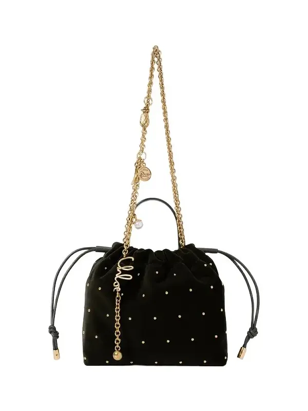 Mini Chloé Icons shoulder bag with chain in velvet with studs