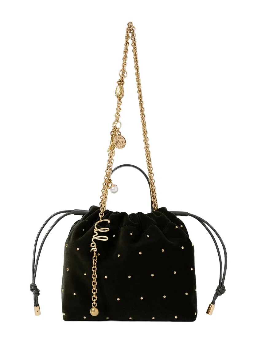 Mini Chloé Icons shoulder bag with chain in velvet with studs