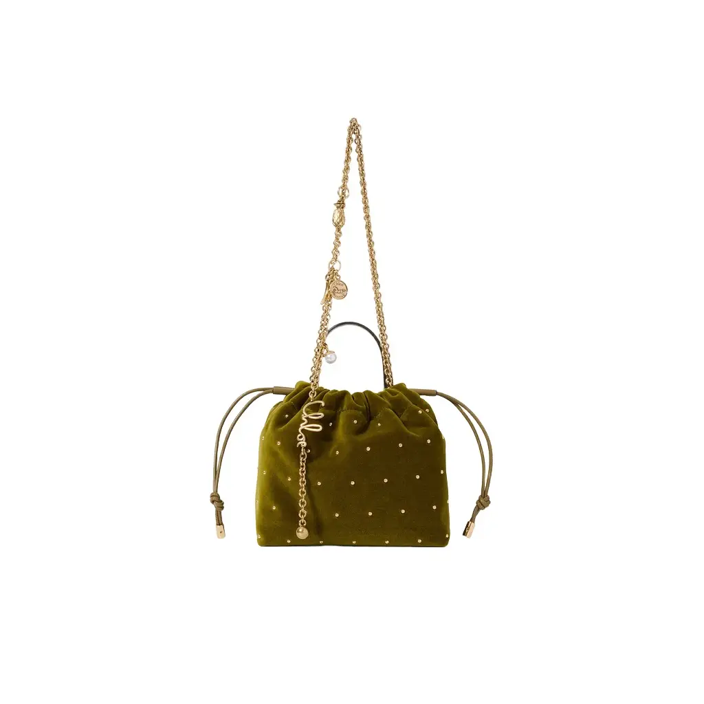 Chloé Mini Chloé Icons shoulder bag with chain in velvet with studs | Image 1 Chloé Mini Chloé Icons shoulder bag with chain in velvet with studs | Image 1