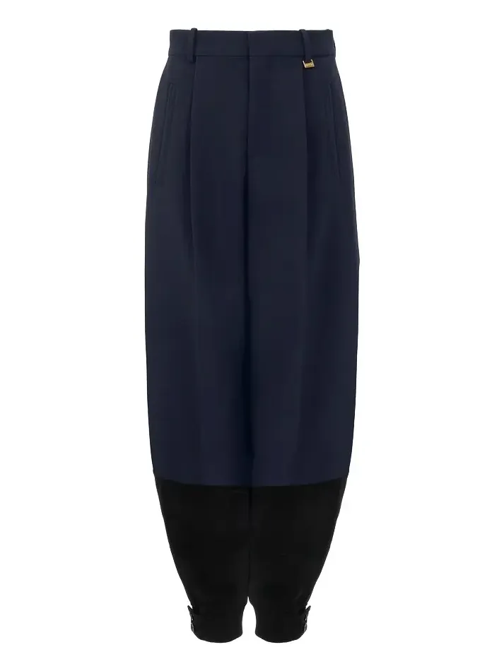 High-rise barrel pants in wool crêpe & suede leather High-rise barrel pants in wool crêpe & suede leather