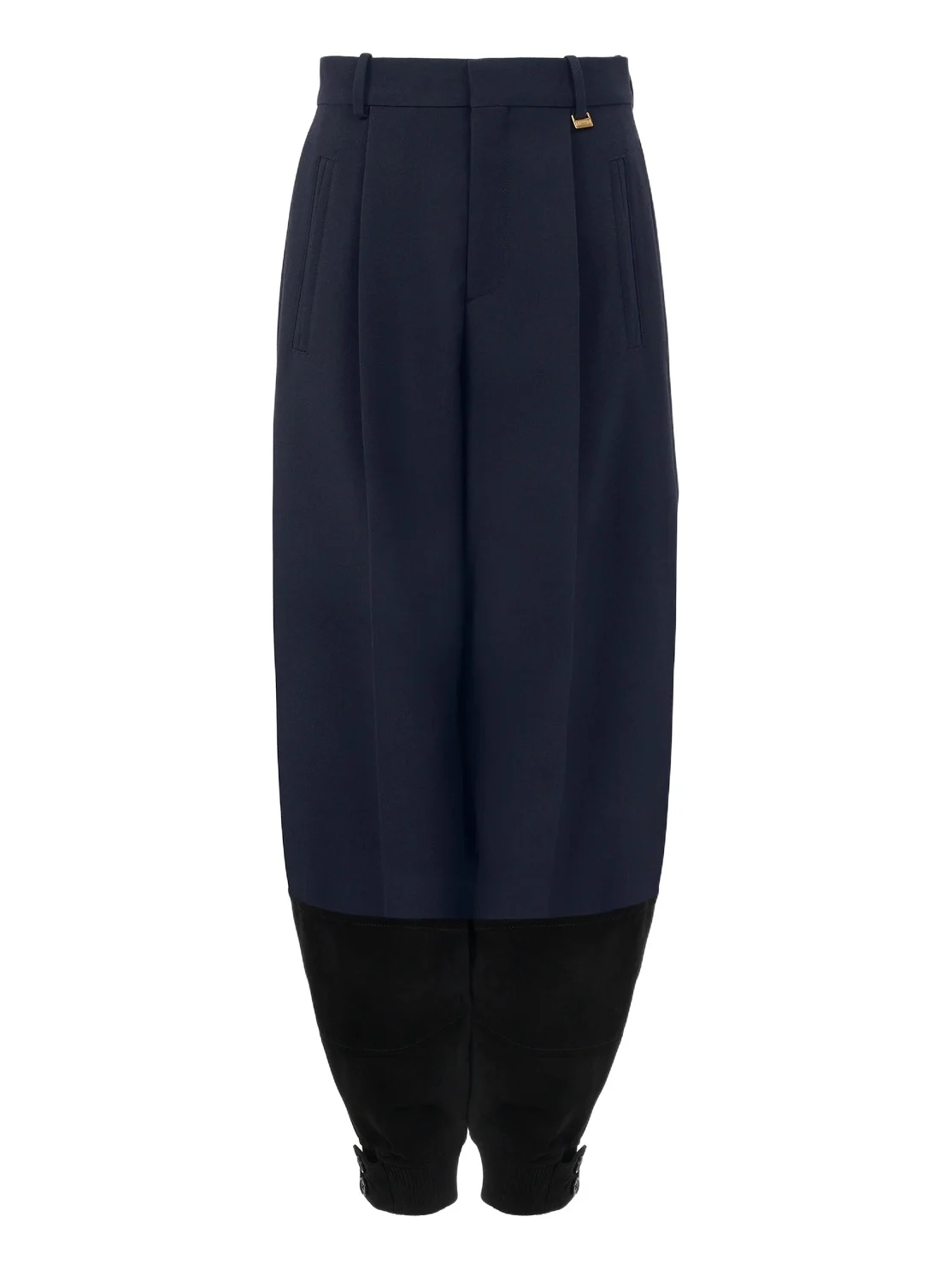Chloé High-rise barrel pants in wool crêpe & suede leather