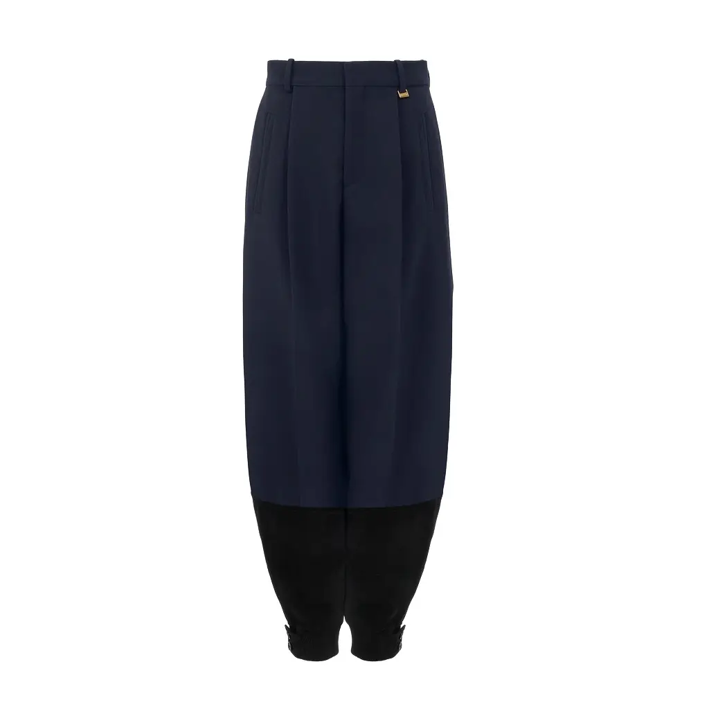 Chloé High-rise barrel pants in wool crêpe & suede leather | Image 1 Chloé High-rise barrel pants in wool crêpe & suede leather | Image 1