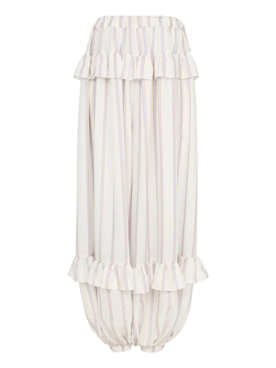Fluid ruffled pants in silk lurex jacquard