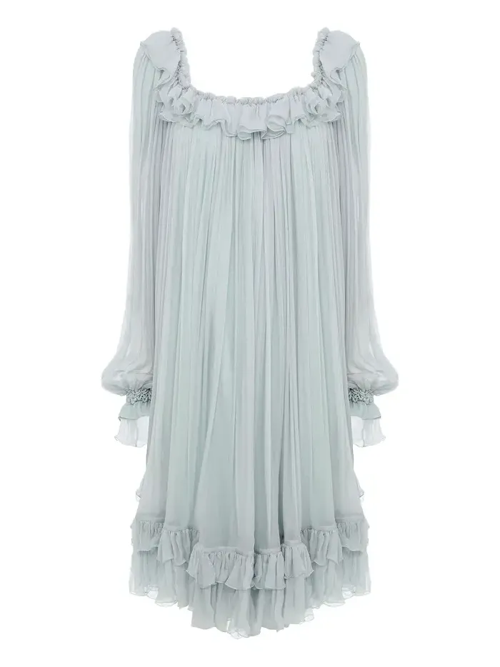 Gathered mini dress in silk mousseline