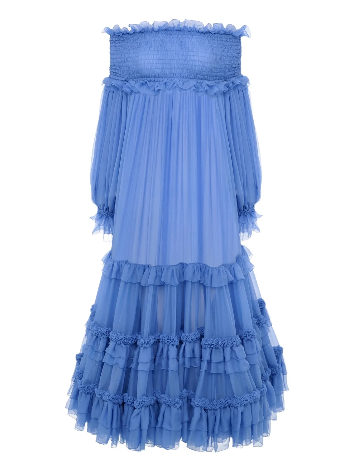Off-the-shoulder long dress in silk mousseline Off-the-shoulder long dress in silk mousseline