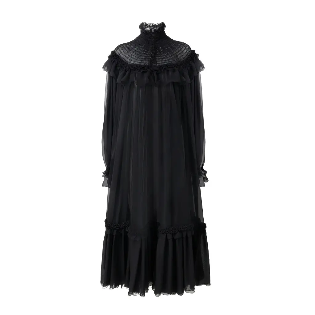 Chloé High-neck ruffled midi dress in silk mousseline | Image 1 Chloé High-neck ruffled midi dress in silk mousseline | Image 1