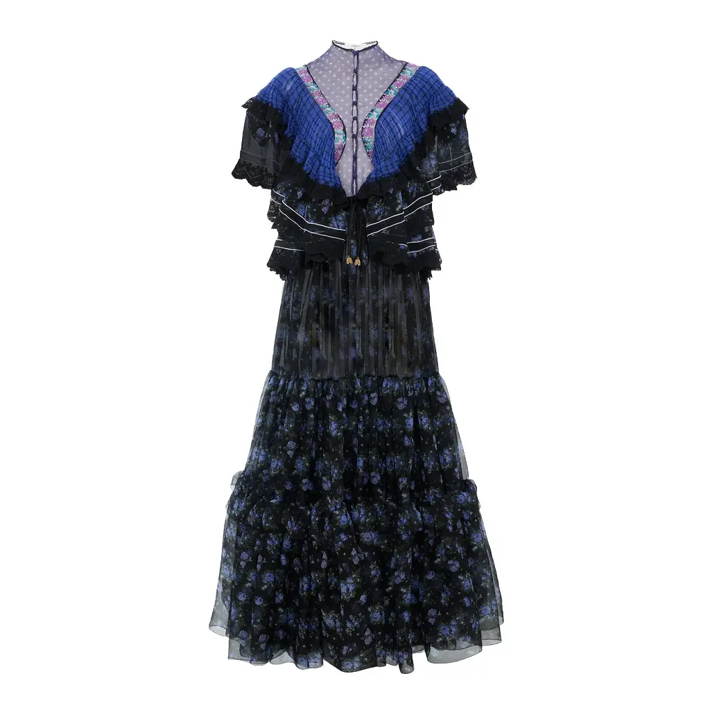 Chloé Ruffled long dress in silk mousseline & lace | Image 1 Chloé Ruffled long dress in silk mousseline & lace | Image 1