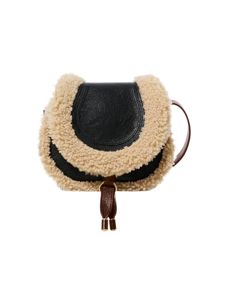 Chloé Small Marcie saddle bag in shearling & grained leather