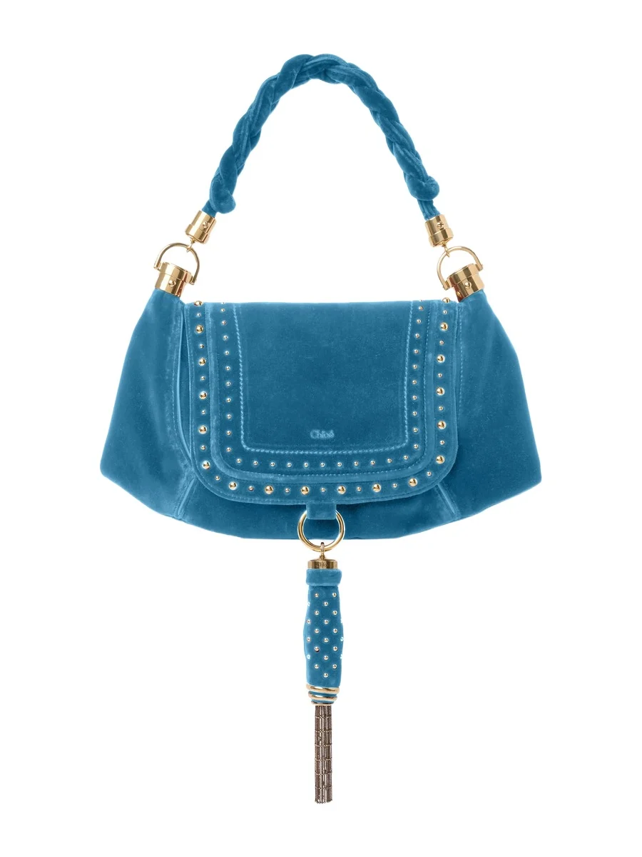 Chloé Small Marcie Foulard hobo bag in velvet with studs