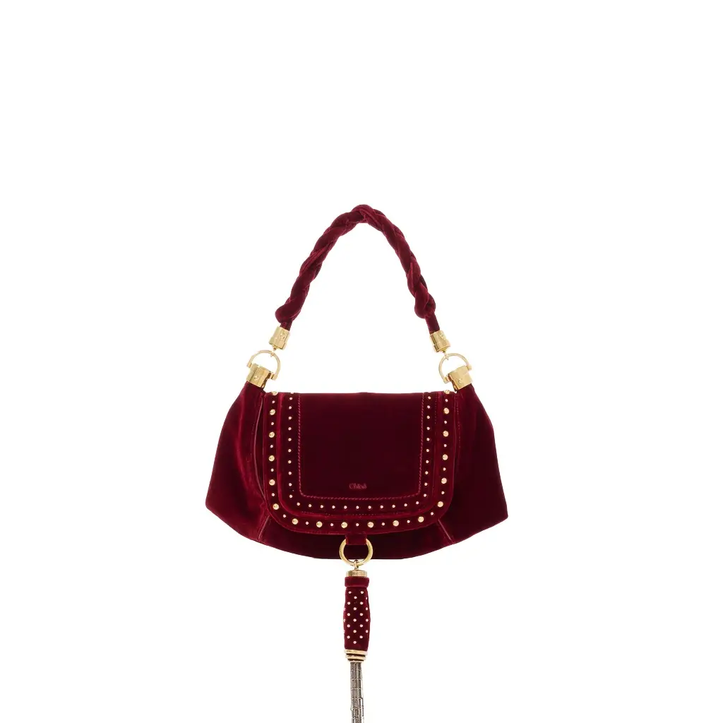 Chloé Small Marcie Foulard hobo bag in velvet with studs
