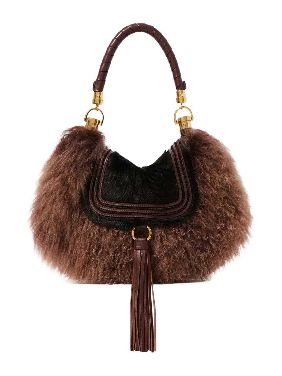 Small Marcie Foulard hobo bag in pony leather & shearling