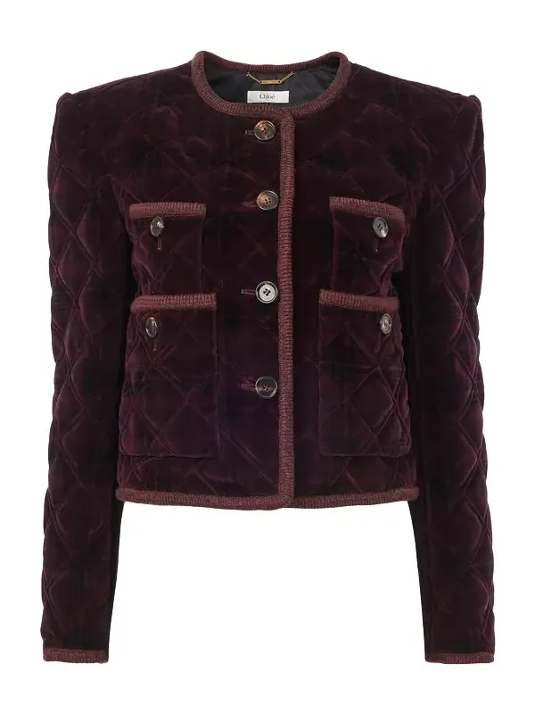 Chloé Boxy collarless jacket in check cotton