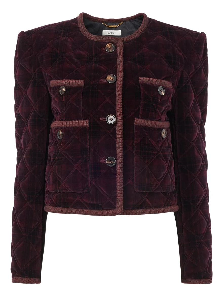 Chloé Boxy collarless jacket in check cotton