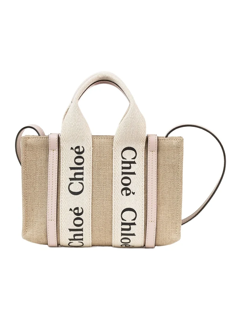 Mini Woody tote bag in linen