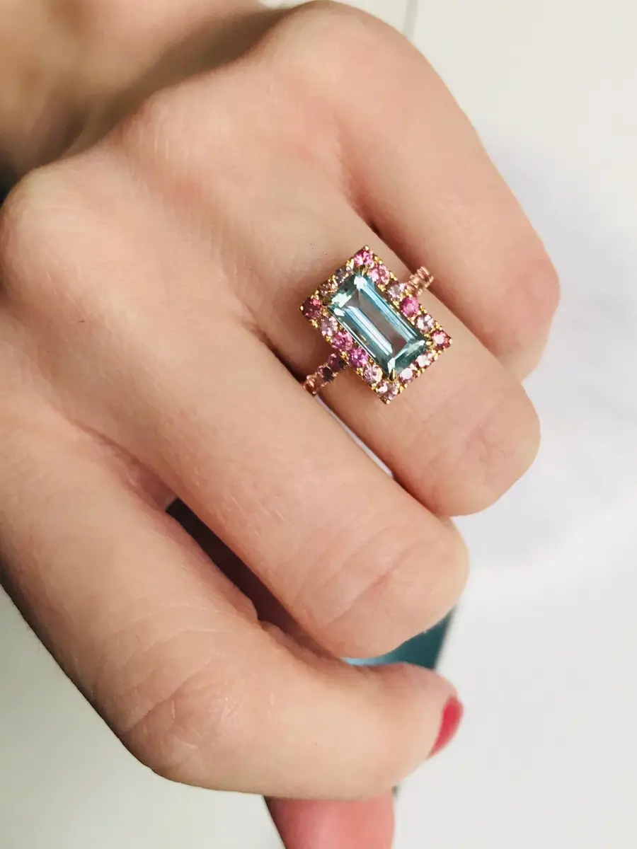 YI COLLECTION Aquamarine and Pink Tourmaline Candy Ring | Thumbnail 3 YI COLLECTION Aquamarine and Pink Tourmaline Candy Ring | Thumbnail 3