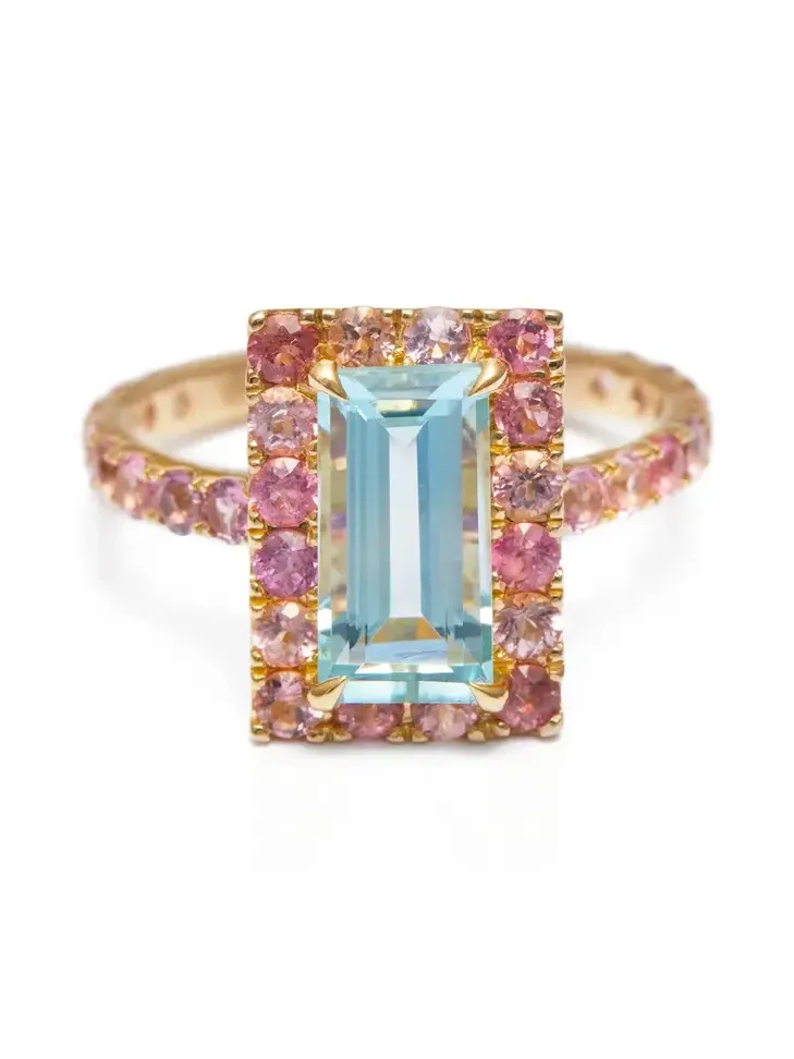 Aquamarine and Pink Tourmaline Candy Ring