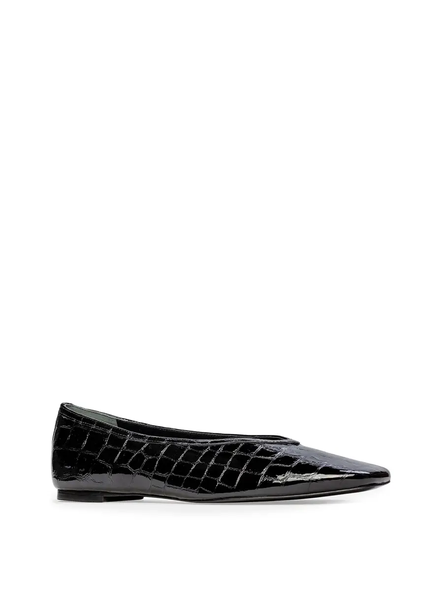Black Suede Studio Ayra Flats in Croc Patent Leather | Thumbnail 3 Black Suede Studio Ayra Flats in Croc Patent Leather | Thumbnail 3