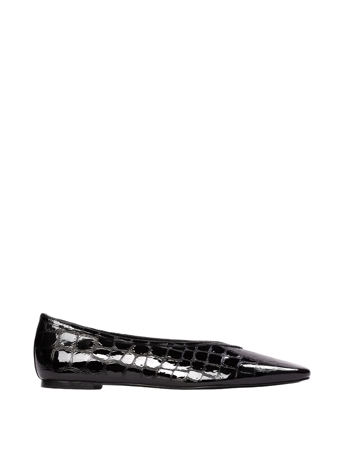 Black Suede Studio Ayra Flats in Croc Patent Leather