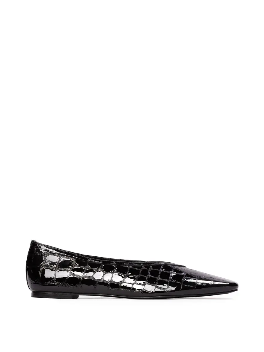 Black Suede Studio Ayra Flats in Croc Patent Leather | Image 1 Black Suede Studio Ayra Flats in Croc Patent Leather | Image 1