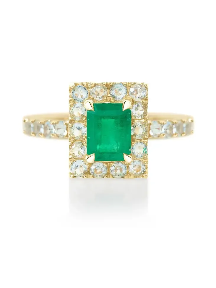 YI COLLECTION Emerald and Aquamarine Candy Ring