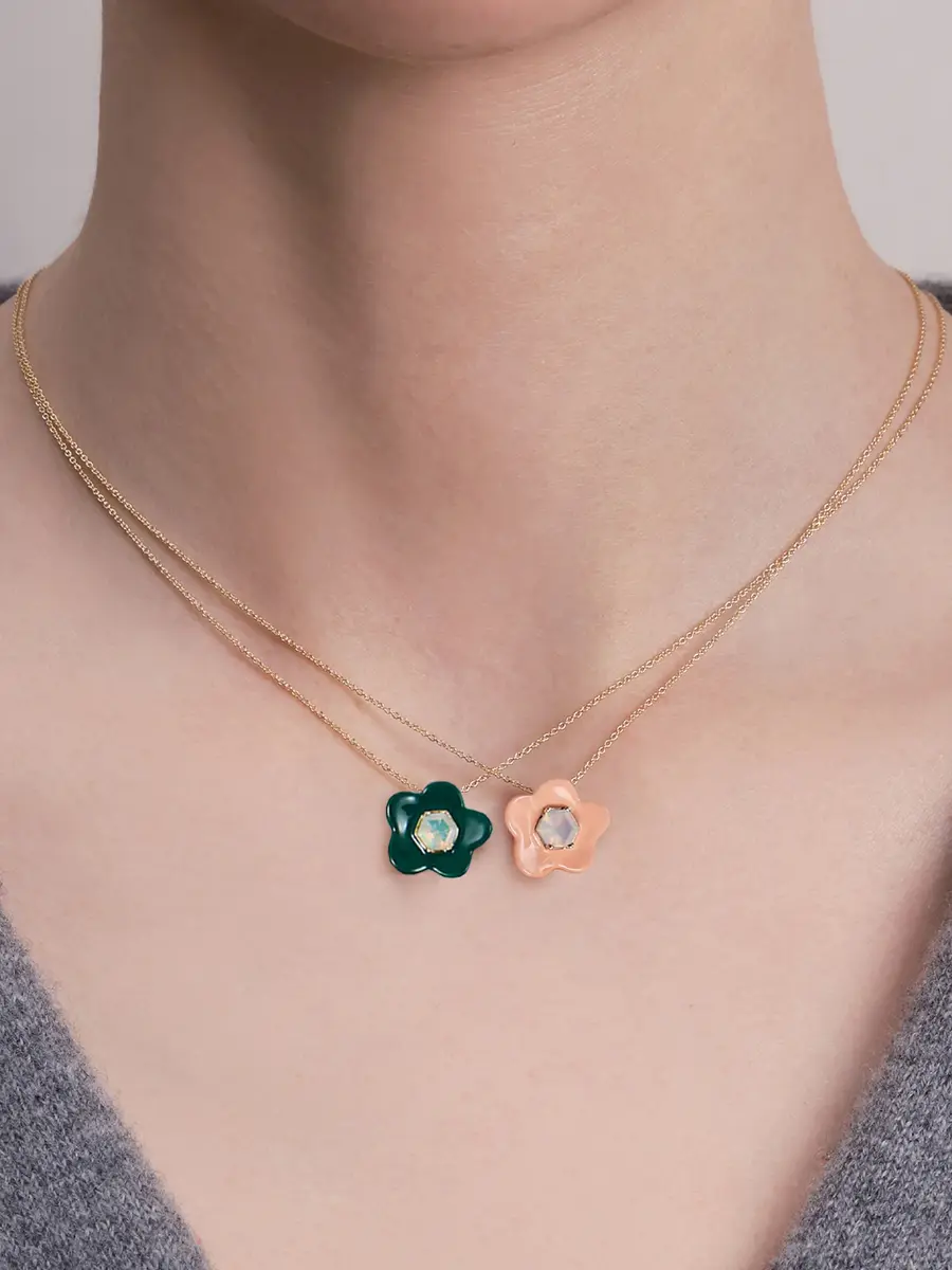 Aliita Exagonal Enamel and White Opal Flower Necklace | Thumbnail 2