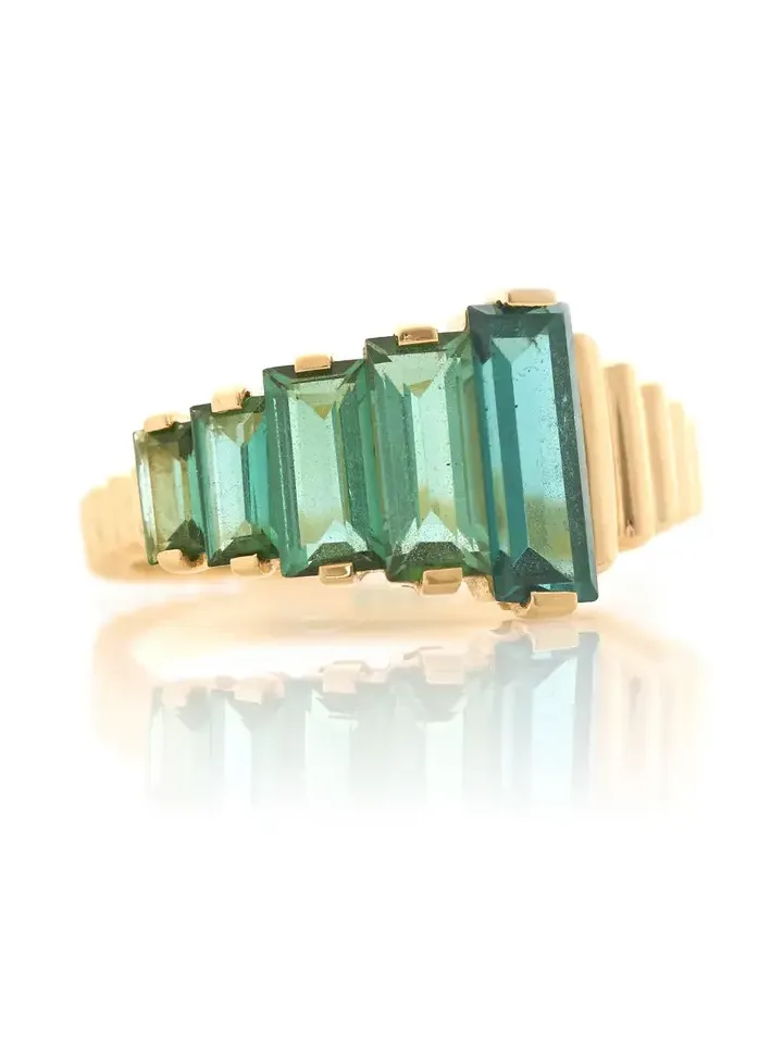 YI COLLECTION Indicolite and Green Tourmaline Crescendo Ring