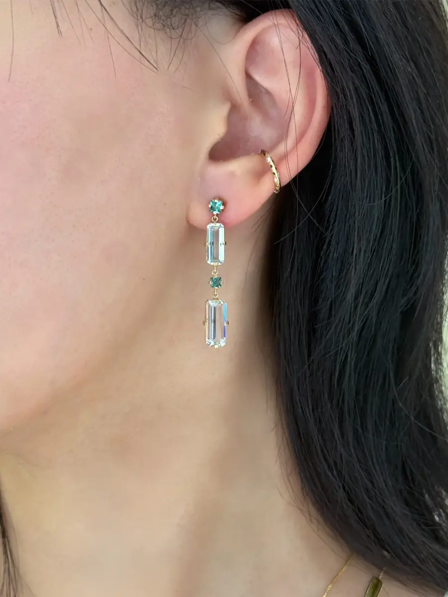 YI COLLECTION Lagoon Tourmaline and Aquamarine Cascade Bar Earrings | Thumbnail 2 YI COLLECTION Lagoon Tourmaline and Aquamarine Cascade Bar Earrings | Thumbnail 2