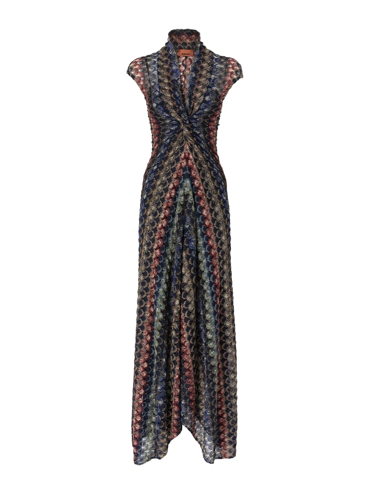 Metallic Knit Cap-Sleeve Maxi Dress