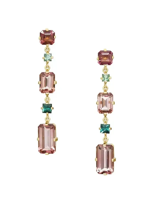 YI COLLECTION Pink Tourmaline and Indicolite Cascade Bar Earrings