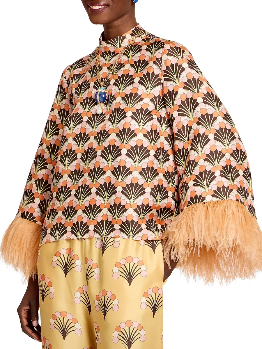 La DoubleJ Silk Twill Make An Exit Top with Feathers | Thumbnail 2 La DoubleJ Silk Twill Make An Exit Top with Feathers | Thumbnail 2