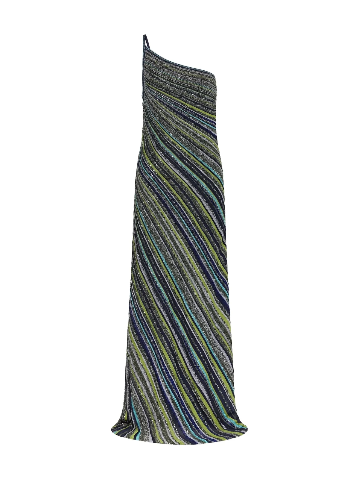 Striped Metallic Knit One-Shoulder Maxi Dress Striped Metallic Knit One-Shoulder Maxi Dress