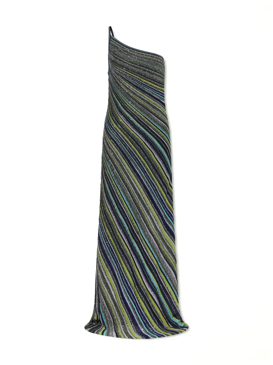 Missoni Striped Metallic Knit One-Shoulder Maxi Dress | Image 1 Missoni Striped Metallic Knit One-Shoulder Maxi Dress | Image 1