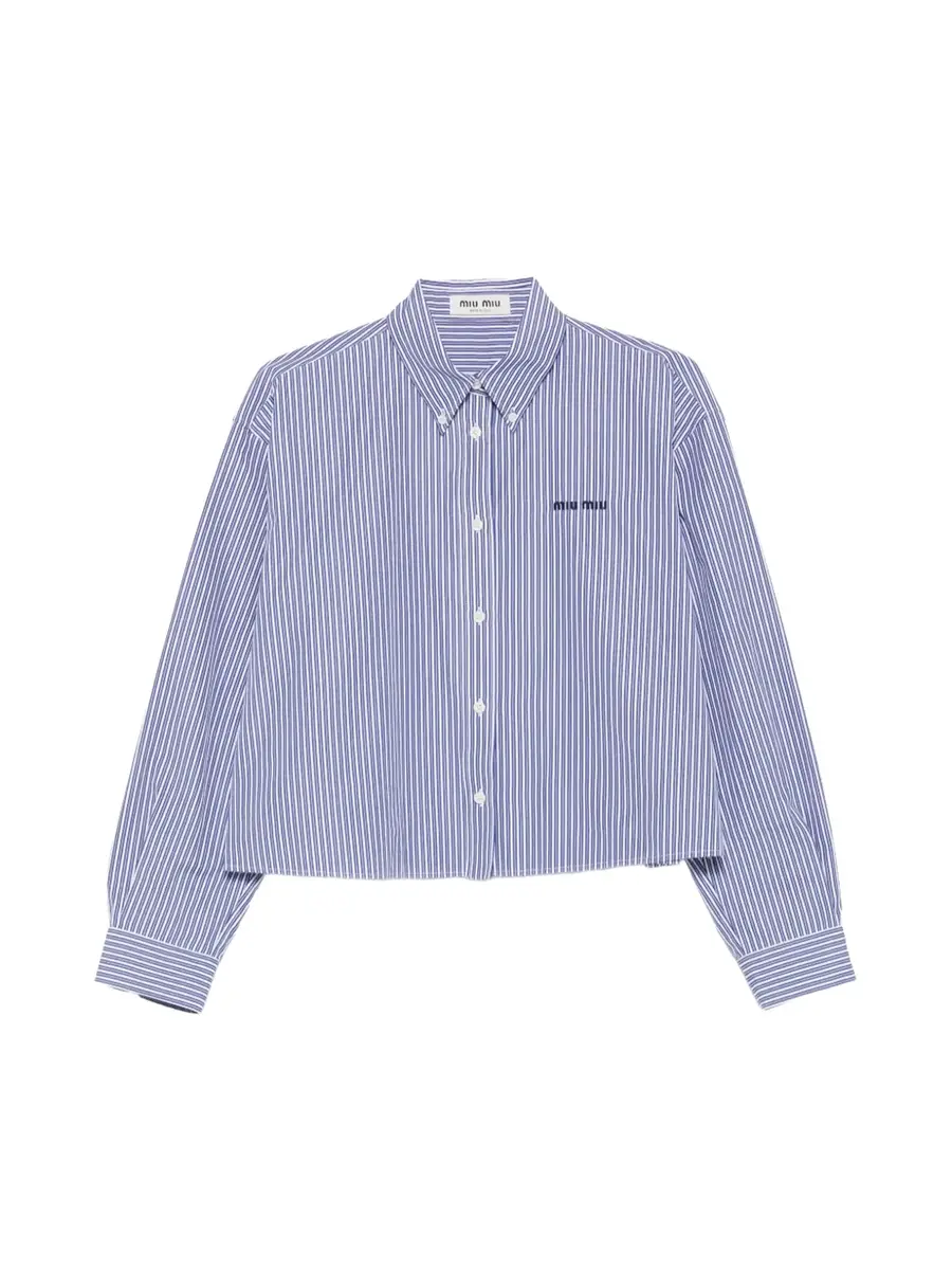 Miu Miu Striped Poplin Cropped Shirt | Image 1 Miu Miu Striped Poplin Cropped Shirt | Image 1