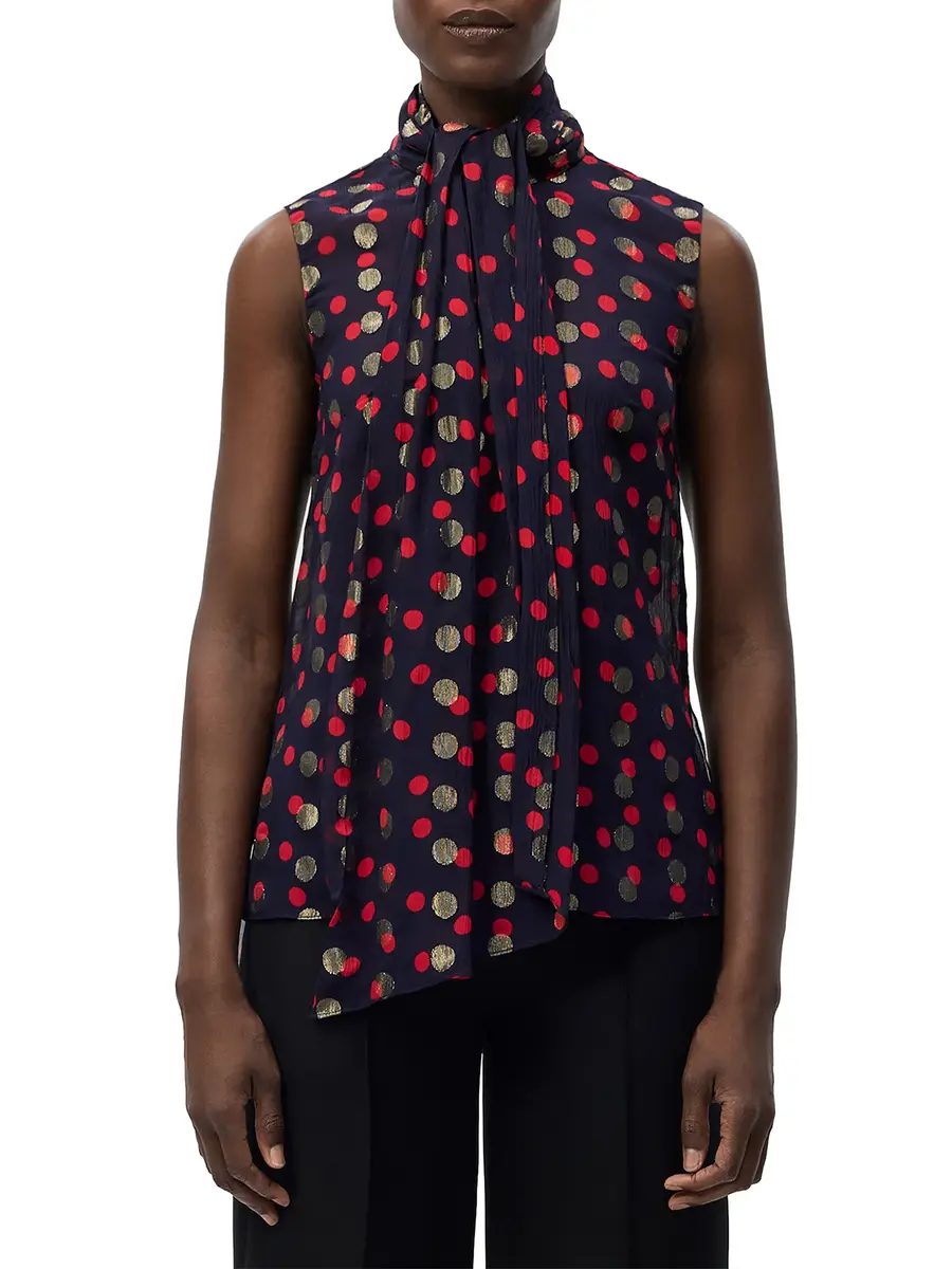 Adam Lippes Swayze Chiffon Jacquard Scarf-Neck Top | Thumbnail 3