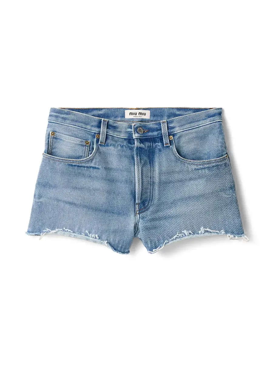 Miu Miu Washed Denim Shorts | Image 1 Miu Miu Washed Denim Shorts | Image 1
