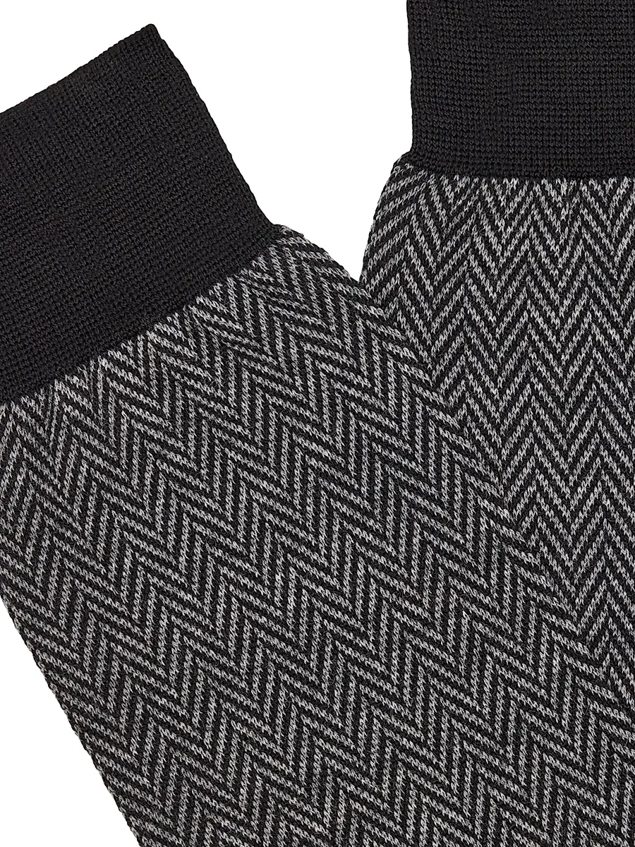 Brioni Men's Wool Herringbone Jacquard Socks | Thumbnail 2 Brioni Men's Wool Herringbone Jacquard Socks | Thumbnail 2