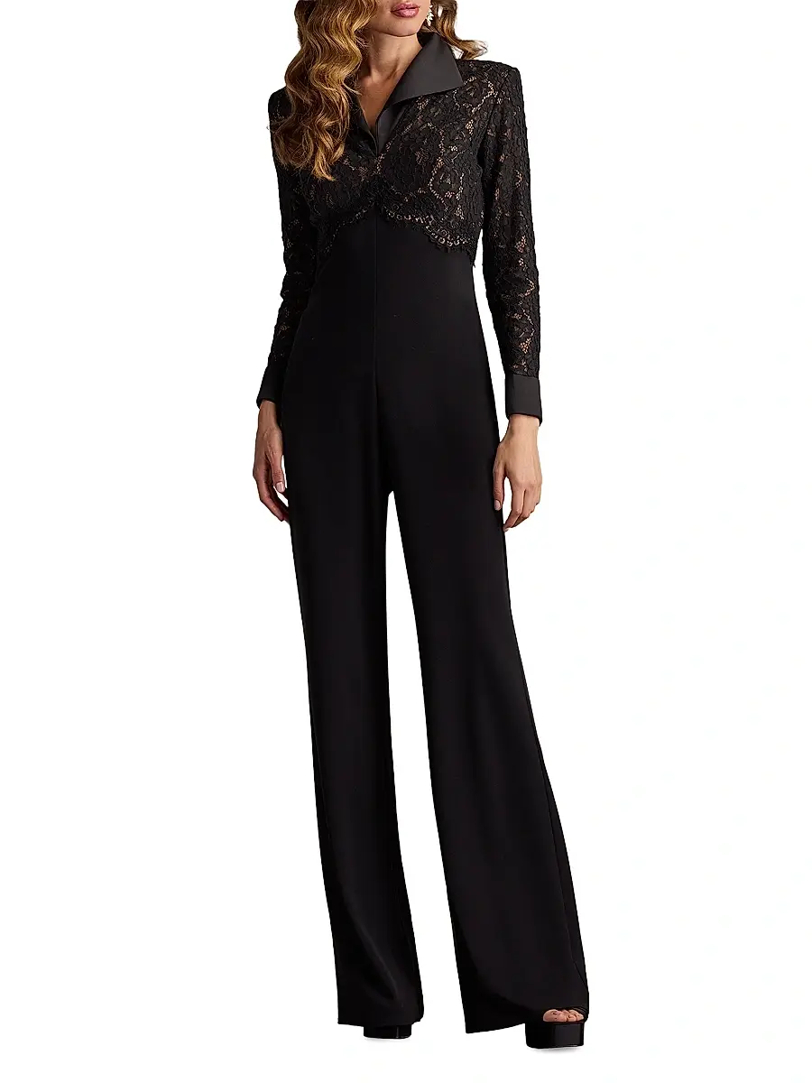 Tadashi Shoji Women's Lace-Crepe Jumpsuit | Thumbnail 2