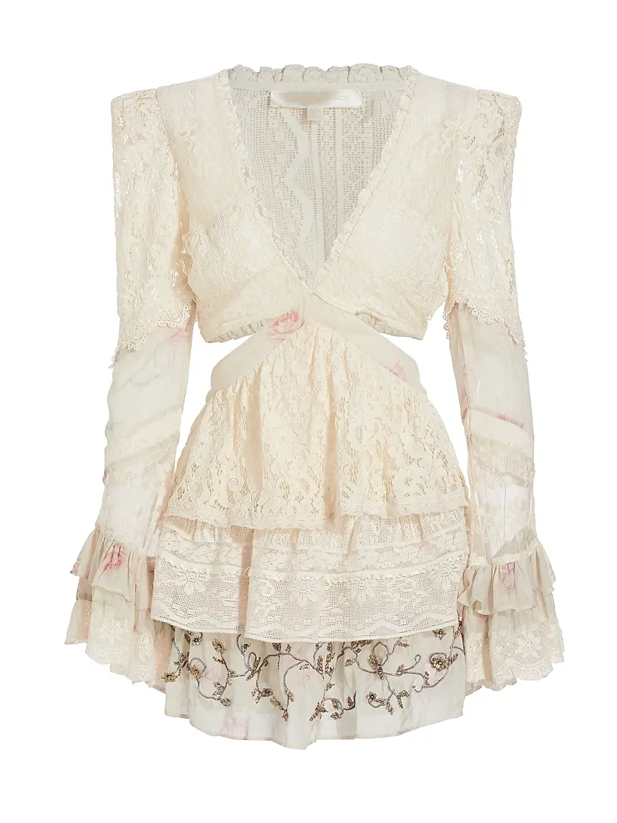 LoveShackFancy Women's Karine Cut-Out Lace Minidress - Magnolia Tea | Image 1 LoveShackFancy Women's Karine Cut-Out Lace Minidress - Magnolia Tea | Image 1