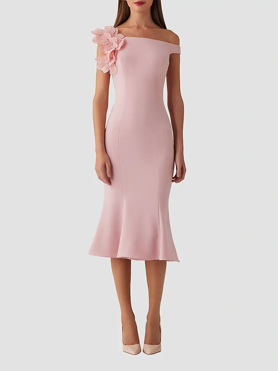 Teri Jon by Rickie Freeman Women's Off-The-Shoulder Trumpet-Hem Crepe Midi Dress | Thumbnail 2 Teri Jon by Rickie Freeman Women's Off-The-Shoulder Trumpet-Hem Crepe Midi Dress | Thumbnail 2