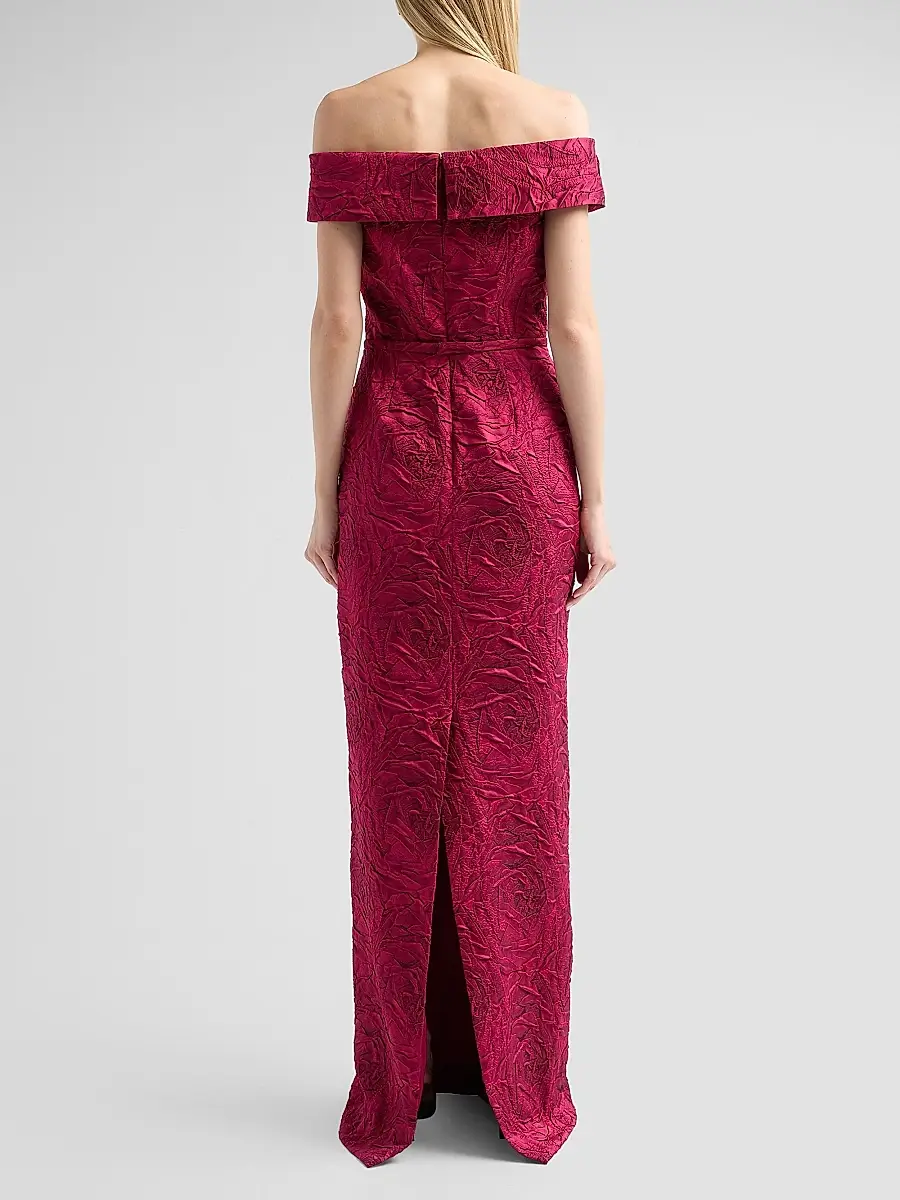 Teri Jon by Rickie Freeman Women's Jacquard Off-The-Shoulder Gown | Thumbnail 2 Teri Jon by Rickie Freeman Women's Jacquard Off-The-Shoulder Gown | Thumbnail 2
