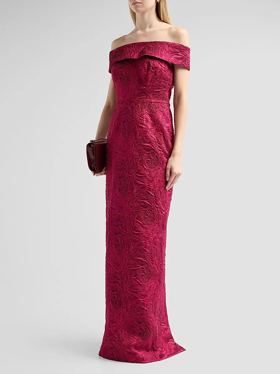 Teri Jon by Rickie Freeman Women's Jacquard Off-The-Shoulder Gown | Thumbnail 3 Teri Jon by Rickie Freeman Women's Jacquard Off-The-Shoulder Gown | Thumbnail 3