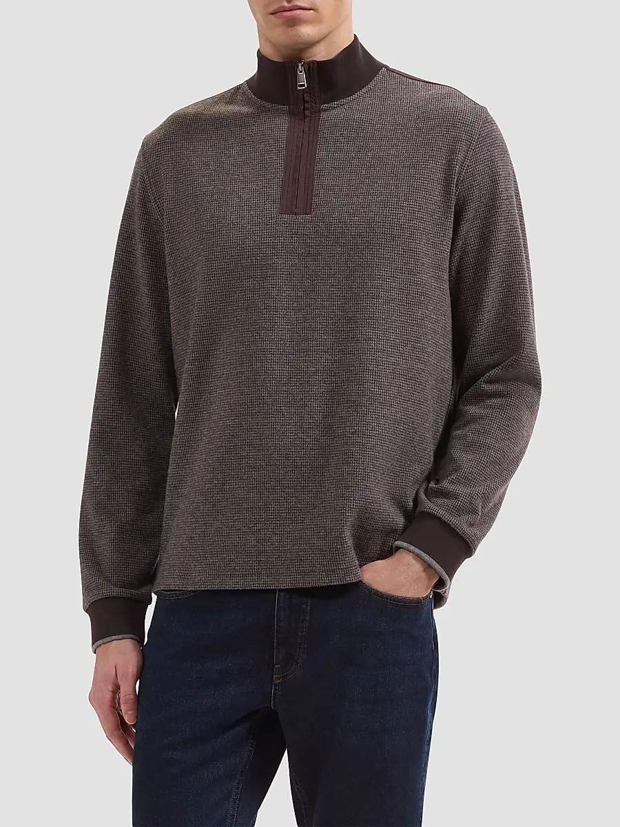 Bugatchi Men's Micro-Houndstooth Knit Quarter-Zip Sweater | Thumbnail 4 Bugatchi Men's Micro-Houndstooth Knit Quarter-Zip Sweater | Thumbnail 4