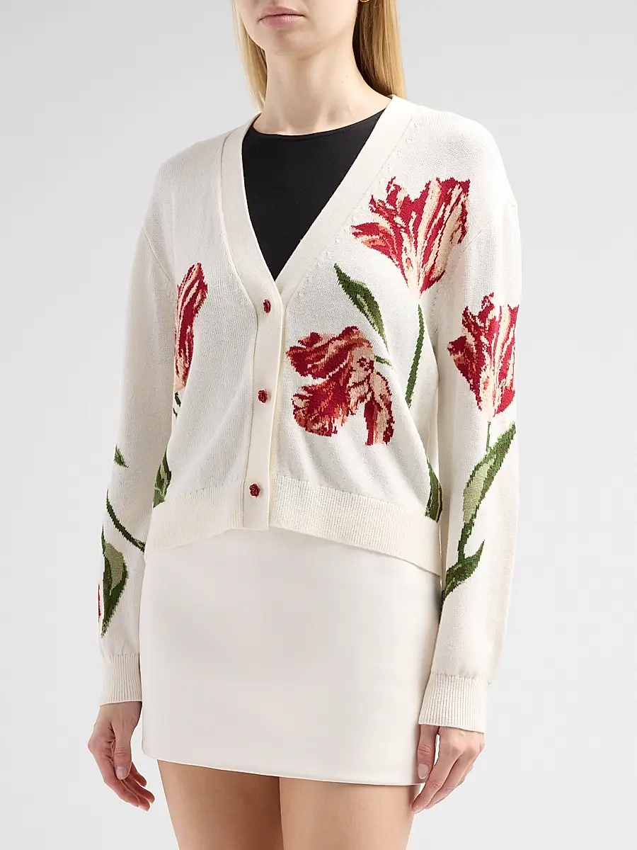 Alice + Olivia Women's Bradley Floral Intarsia-Knit Short Cardigan | Thumbnail 4