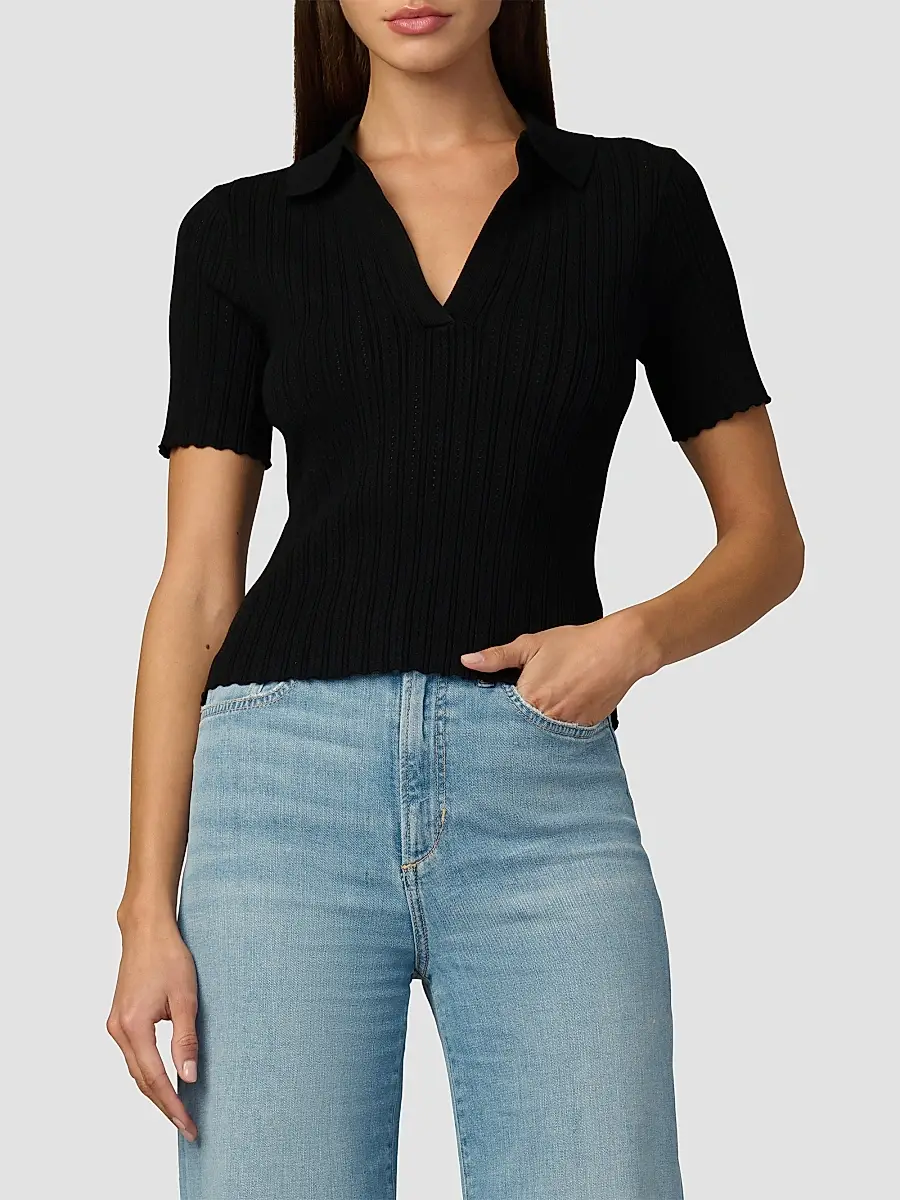 Joe's Jeans Women's The Jess Pointelle Polo Shirt | Thumbnail 3 Joe's Jeans Women's The Jess Pointelle Polo Shirt | Thumbnail 3