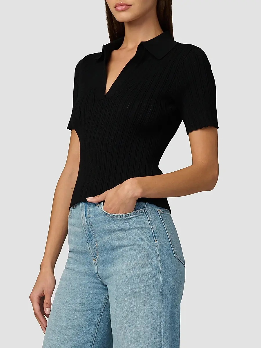 Joe's Jeans Women's The Jess Pointelle Polo Shirt | Thumbnail 4 Joe's Jeans Women's The Jess Pointelle Polo Shirt | Thumbnail 4