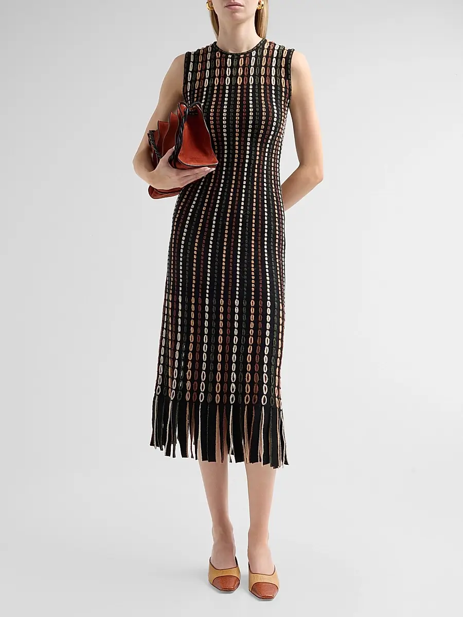 Ulla Johnson Women's Amina Fringed Float-Stitch Knit Wool-Blend Midi Dress | Thumbnail 2