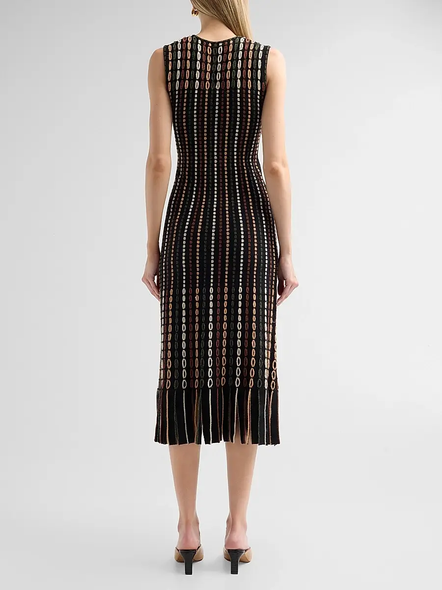 Ulla Johnson Women's Amina Fringed Float-Stitch Knit Wool-Blend Midi Dress | Thumbnail 3