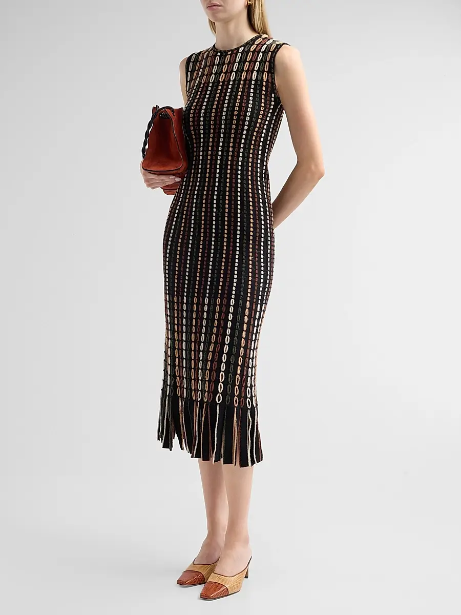 Ulla Johnson Women's Amina Fringed Float-Stitch Knit Wool-Blend Midi Dress | Thumbnail 4