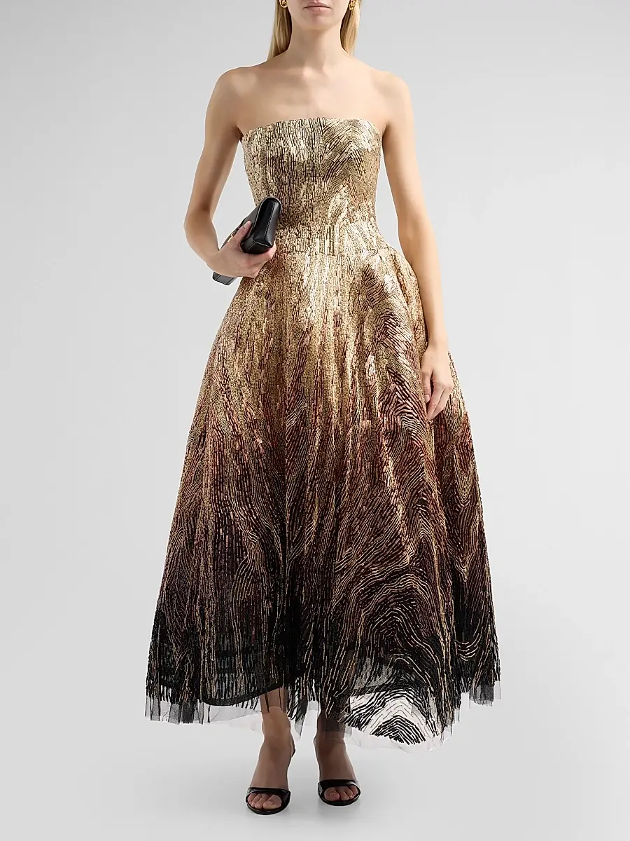 Oscar de la Renta Women's Beaded Sequin Moire Ombre Strapless Gown | Thumbnail 2 Oscar de la Renta Women's Beaded Sequin Moire Ombre Strapless Gown | Thumbnail 2