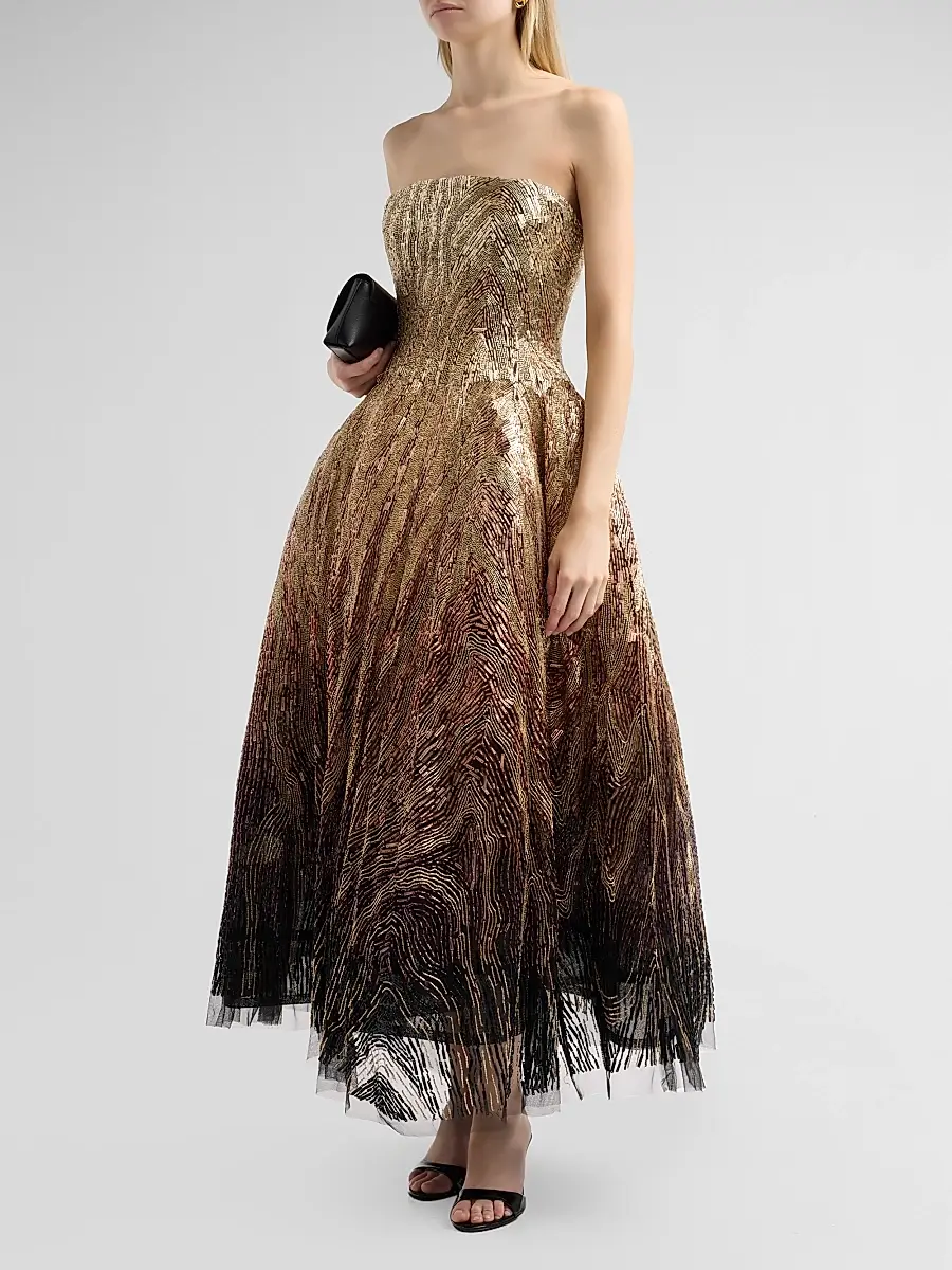 Oscar de la Renta Women's Beaded Sequin Moire Ombre Strapless Gown | Thumbnail 4 Oscar de la Renta Women's Beaded Sequin Moire Ombre Strapless Gown | Thumbnail 4